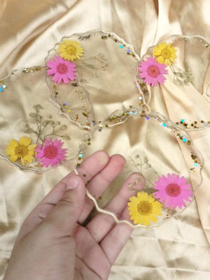 Handcrafted Resin Coaster Set with Real Flower Inlay